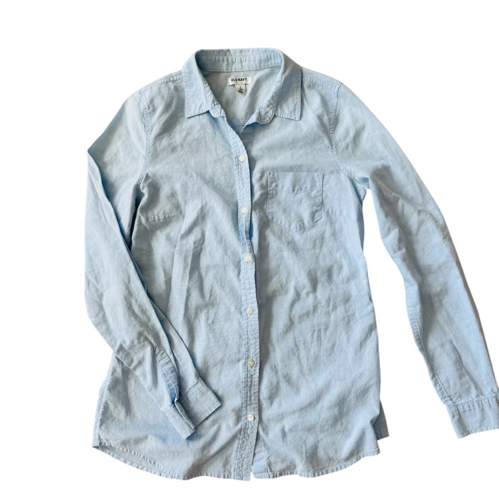 Womens Old Navy Chambray Button-Up Collared Shirt blue Size Small Tall